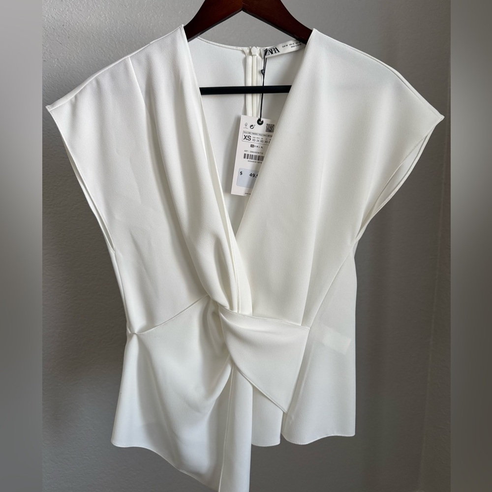 Zara White Draped Women's Blouse